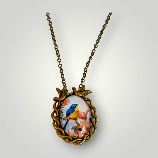 Sammie Jo Blue and Yellow Bird Pendant Chain Necklace