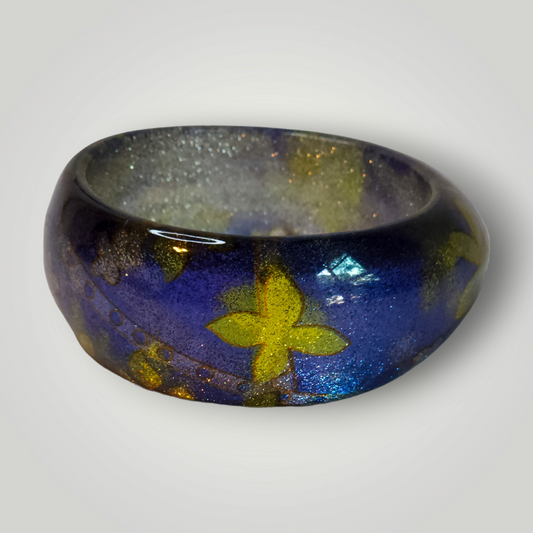 Sammie Jo Acrylic 2" Blue and Yellow Floral Bangle