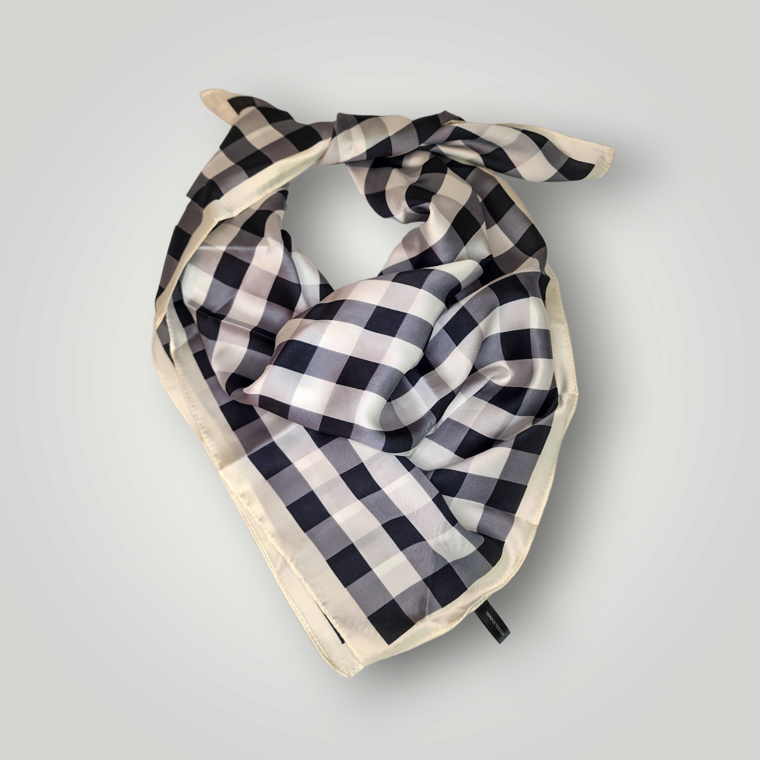 Granny's Goods Black and White Plaid Silk Scarf