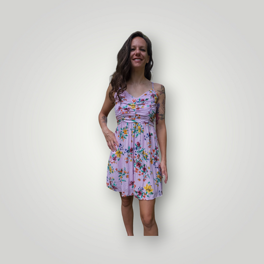 Xhilaration Lavender Floral Print Sweetheart Mini Dress, Size Small