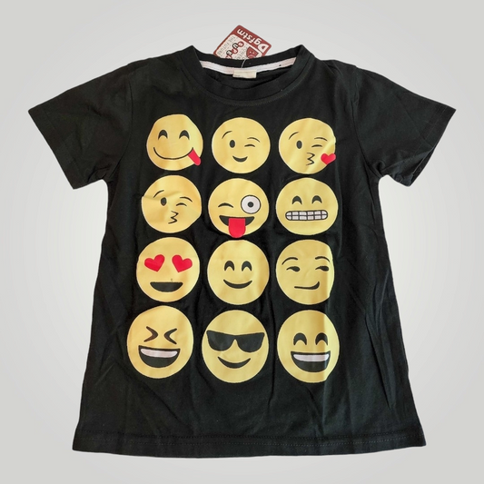 Sammie Jo Emoji Vinyl Print Black T-Shirt, Size 8