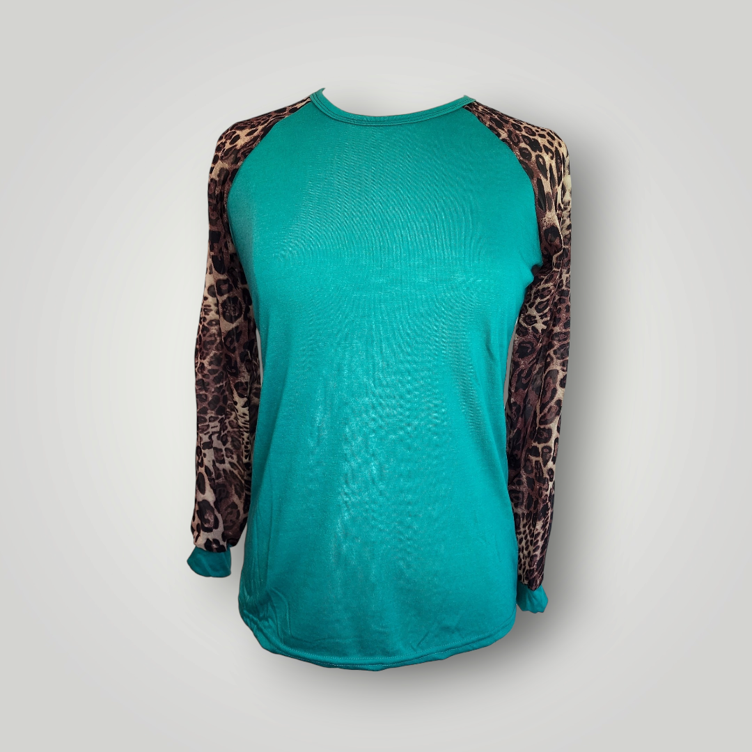 Sammie Jo Green Leopard Chiffon Shirt