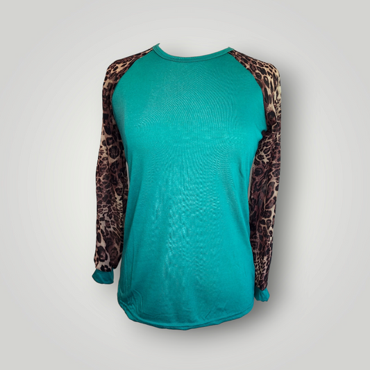 Sammie Jo Green Leopard Chiffon Shirt