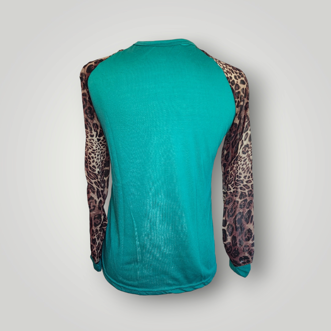 Sammie Jo Green Leopard Chiffon Shirt