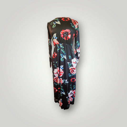 Sammie Jo Black Floral Long Sleeve Maxi Dress