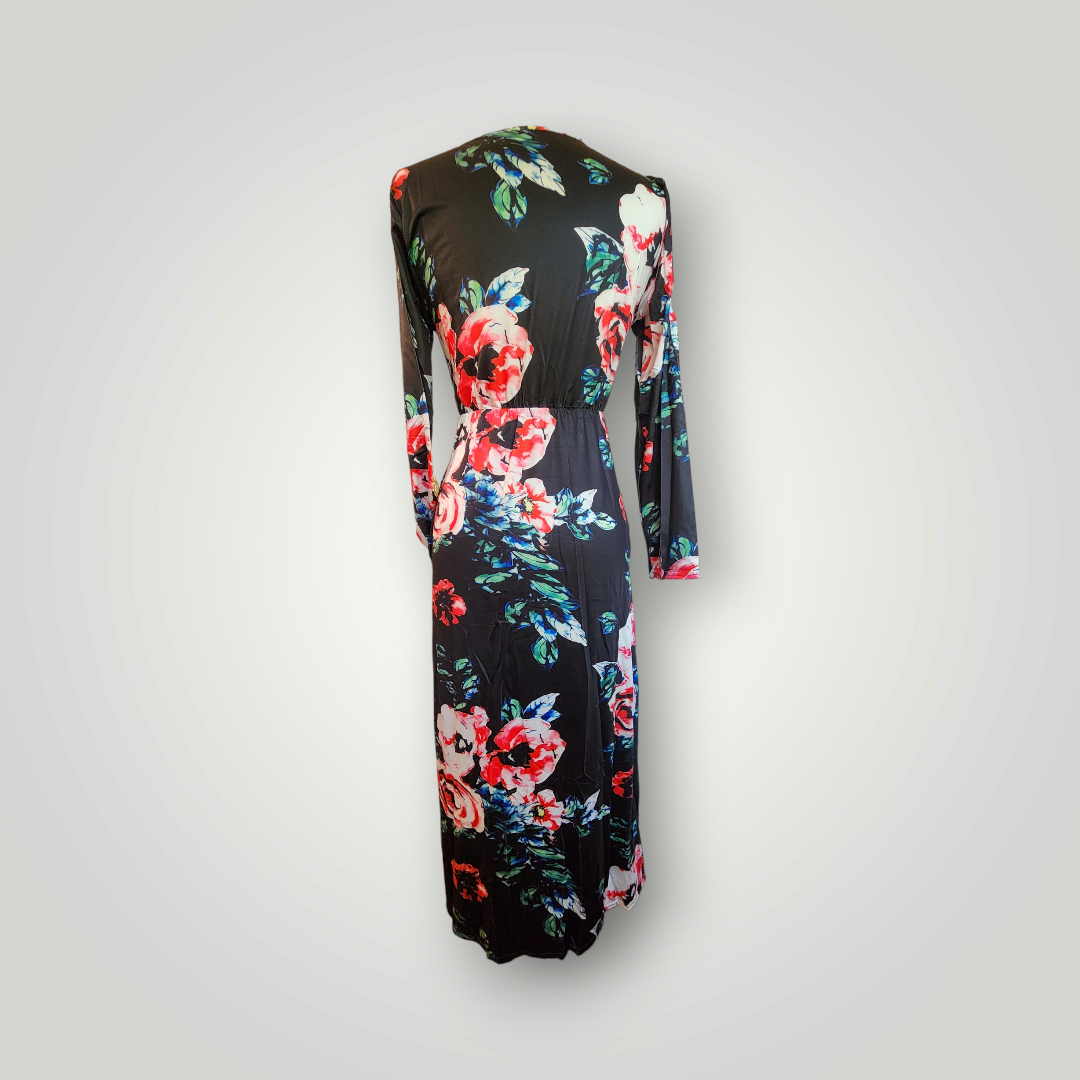 Sammie Jo Black Floral Long Sleeve Maxi Dress