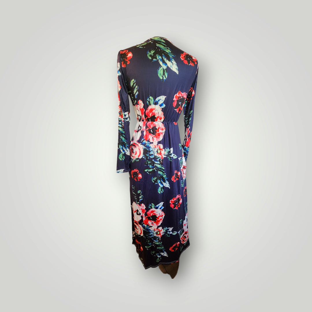 Sammie Jo Navy Blue Floral Long Sleeve Maxi Dress