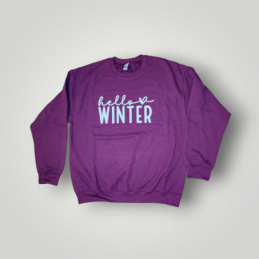 Hello Winter Fleece Sweatshirt, Maroon, Size Large 