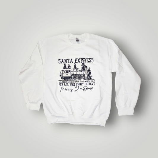 Santa Express Fleece Sweatshirt, White, Size Medium