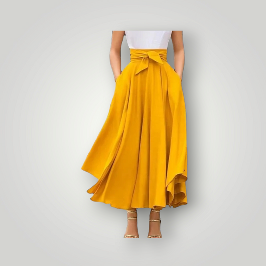 Sammie Jo Yellow Long Skirt with Bow Belt