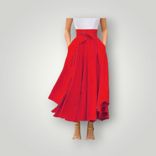 Sammie Jo Red Long Skirt with Bow Belt
