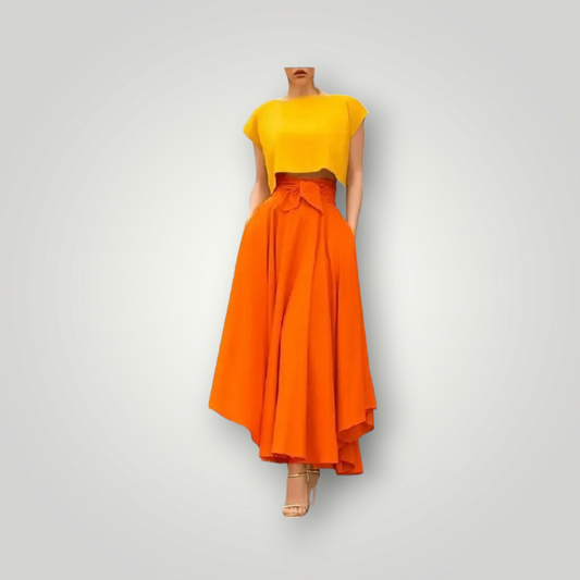 Sammie Jo Orange Long Skirt with Bow Belt