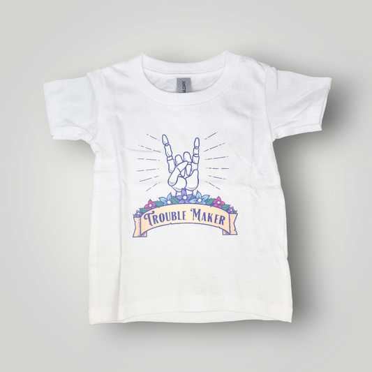 Toddler Trouble Maker White T-Shirt, Size 2T