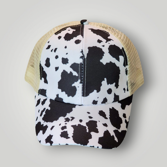 Sammie Jo Cow Print Ponytail Trucker Hat Front