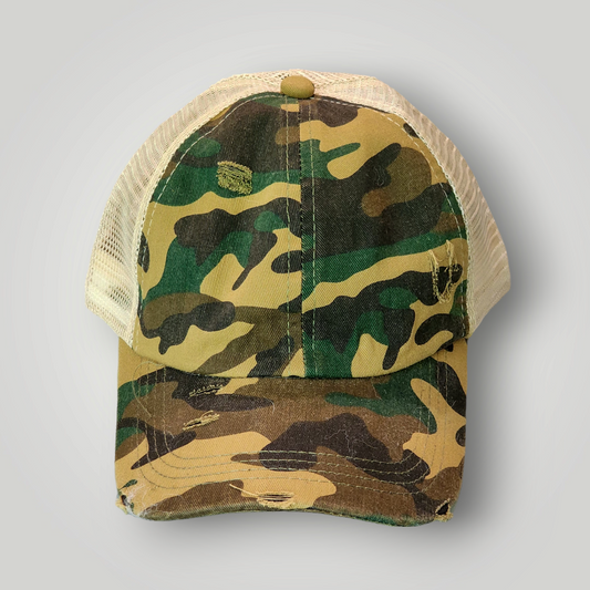 Sammie Jo Camouflage Ponytail Trucker Hat Front