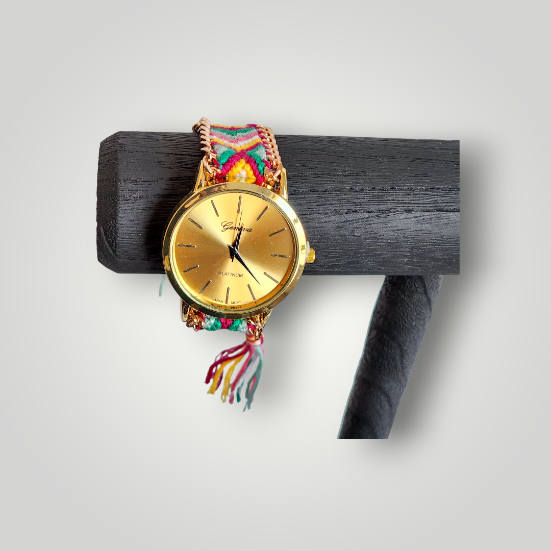 Sammie Jo Maroon, Yellow, White Handwoven Watch