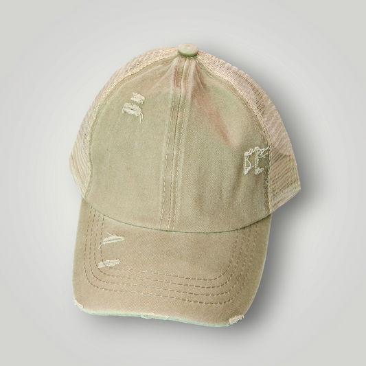 Sammie Jo Olive Green Ponytail Trucker Hat Front