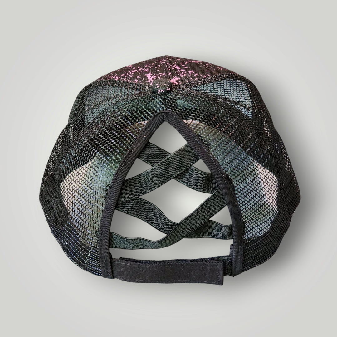 Sammie Jo Paint Splatter Ponytail Trucker Hat Back