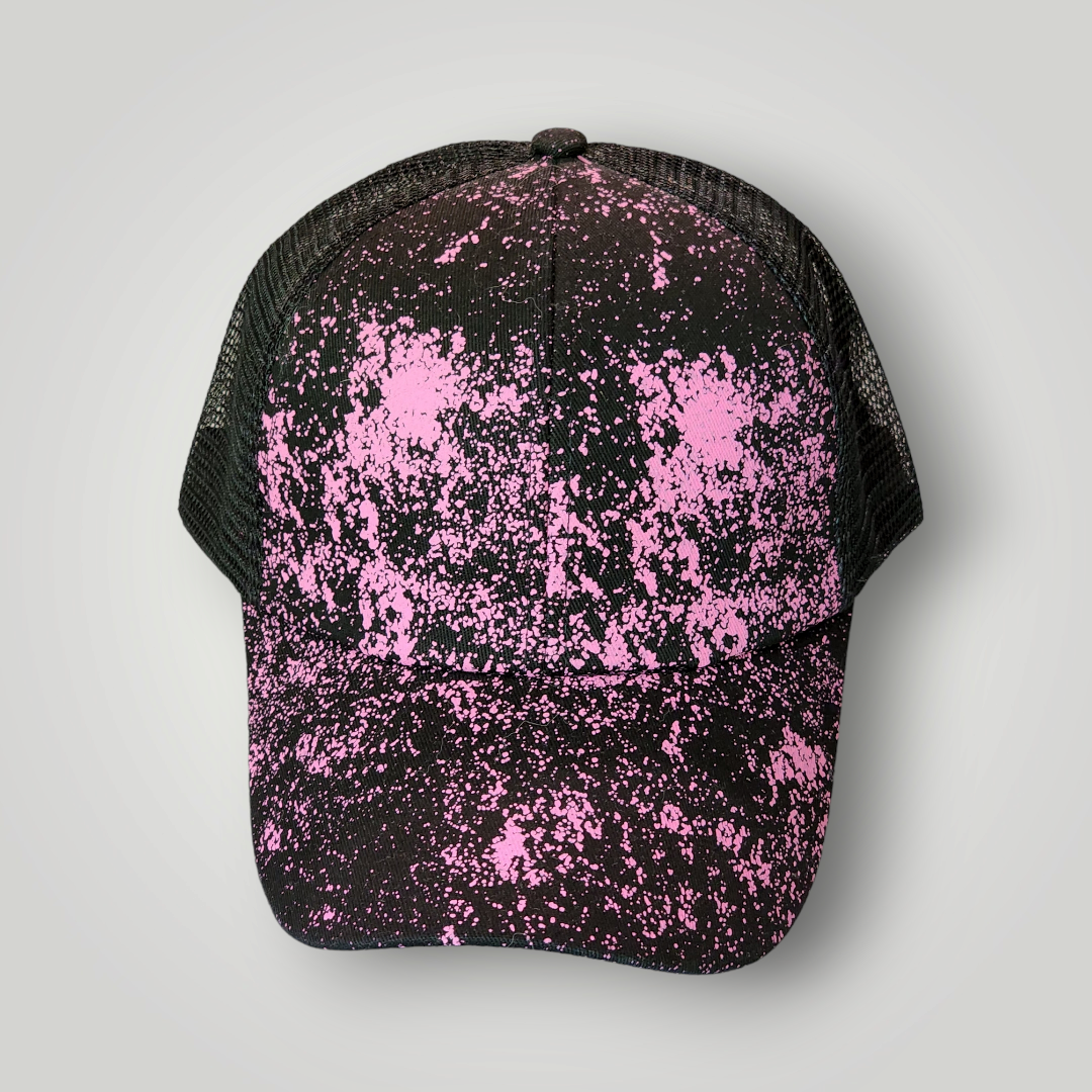 Sammie Jo Paint Splatter Ponytail Trucker Hat Front