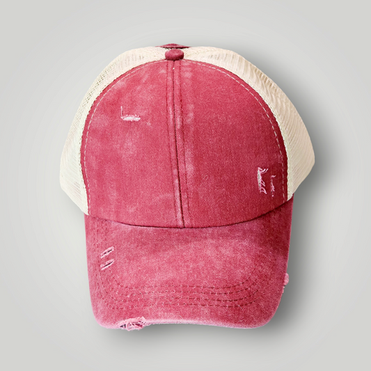 Sammie Jo Red Ponytail Trucker Hat Front