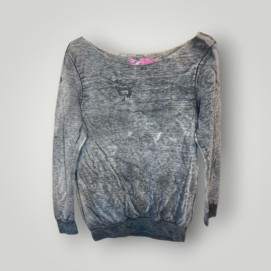 So Nikki Grey Bleach Wash Sweatshirt, Youth Large