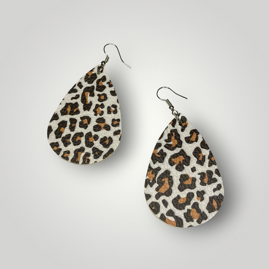 Sammie Jo Light Leopard Print Water Drop Faux Leather Earrings, Tan