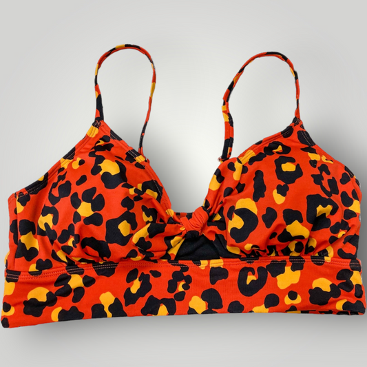 Beach Betty by Miracle Brands Orange Leopard Bikini Top, Size Large