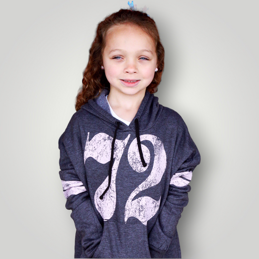 Lucy Girls Varsity 72 Vinyl Print Pull Over Hoodie, Grey, Small