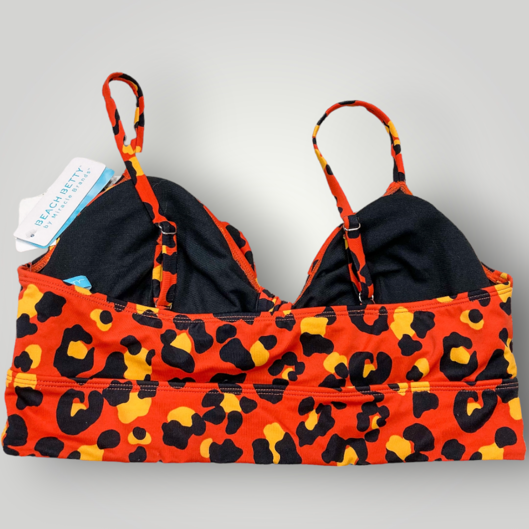 Beach Betty by Miracle Brands Orange Leopard Bikini Top, Size Large