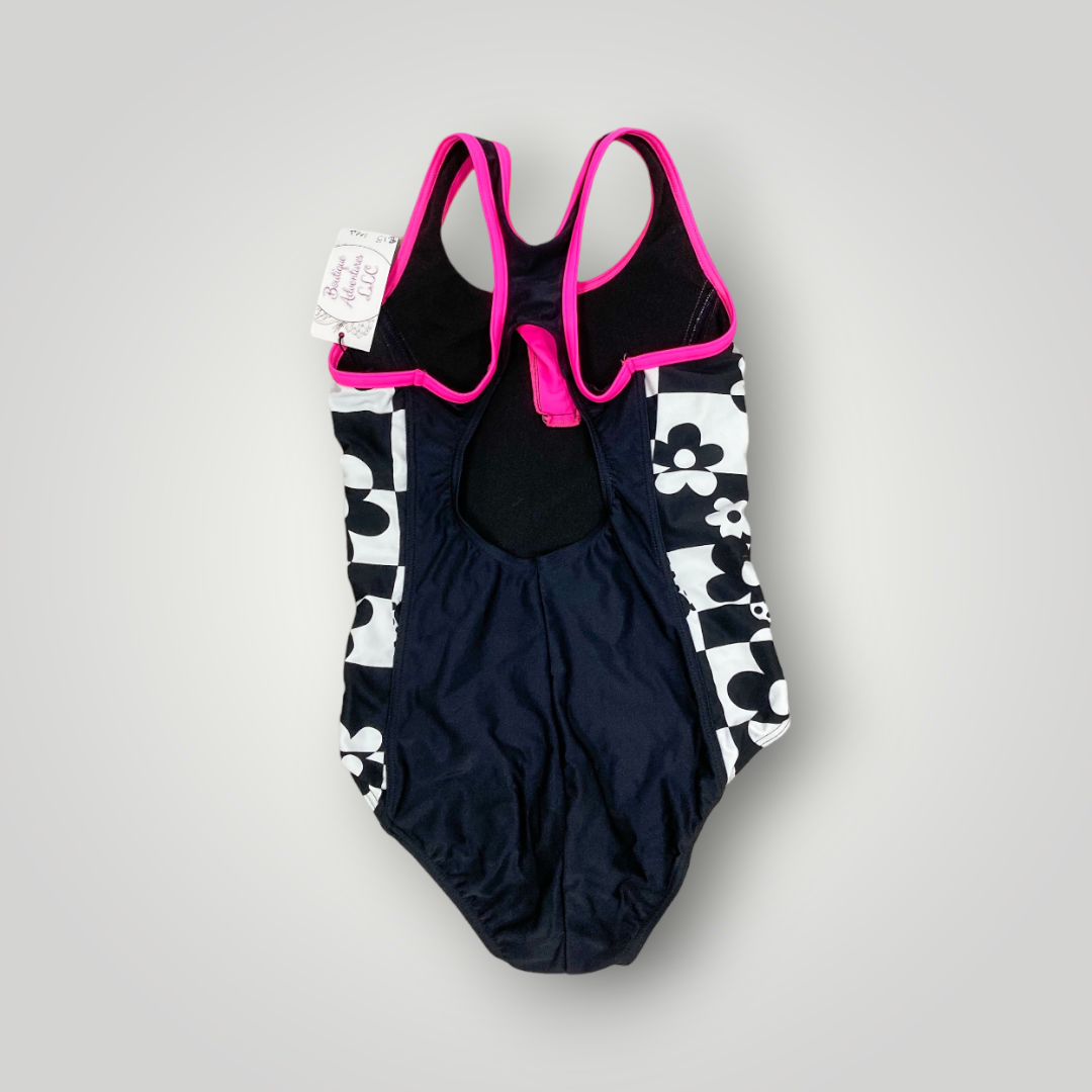 ZeroXposur Girls Zipper Front One Piece Swim Suit, Medium, Black