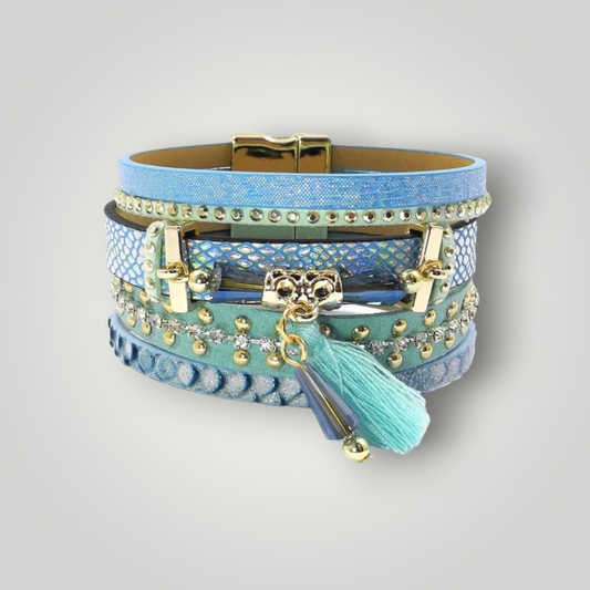 Sammie Jo Bohemian Crystal Charm Tassel Bracelet, Blue