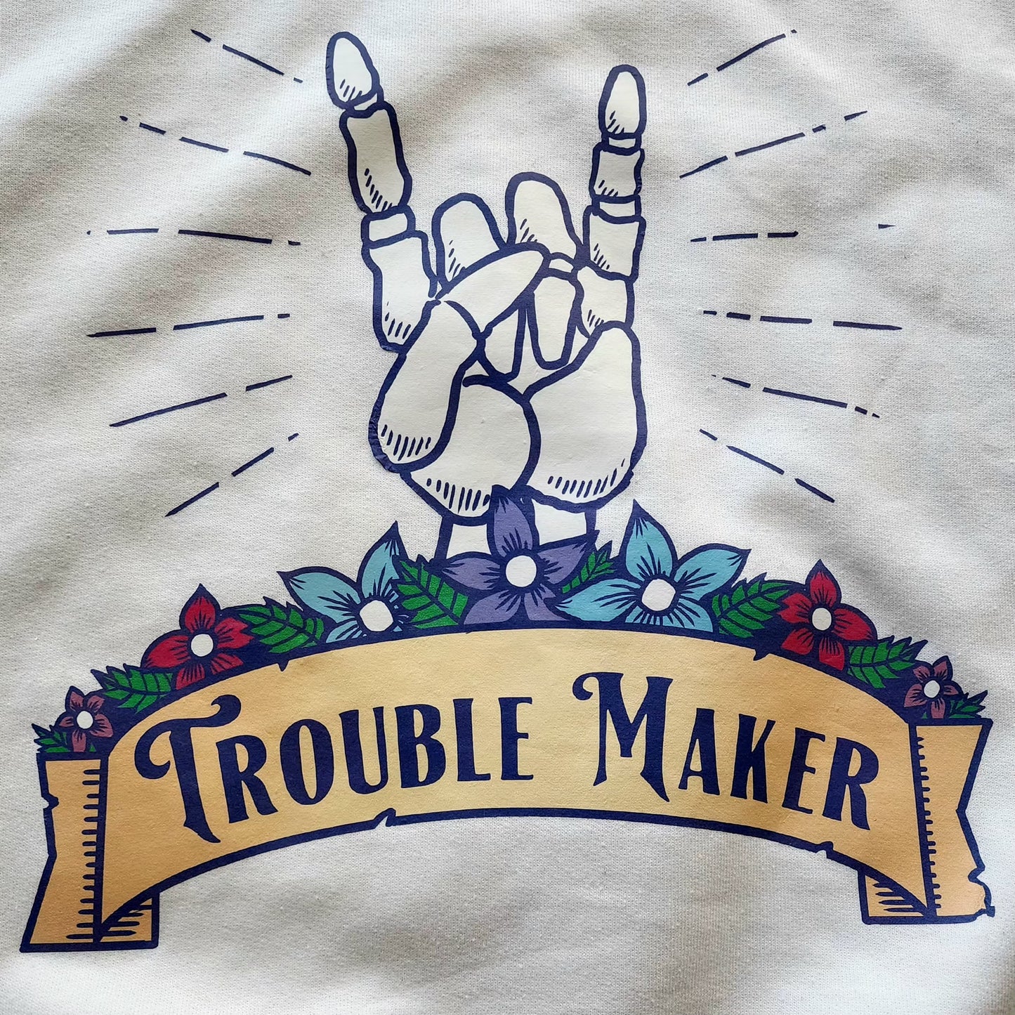 Adult Trouble Maker White Fleece Sweatshirt, Size Small