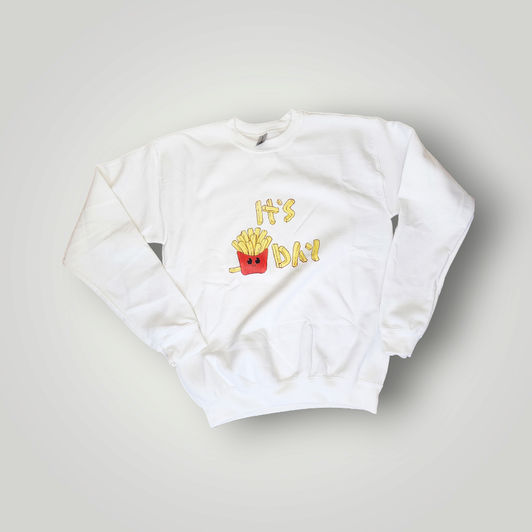 Youth Fry Day White Fleece Sweatshirt, Size X-Large