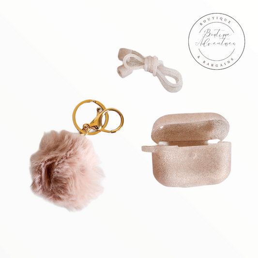 Rose Gold PomPom Keychain Airpods Case