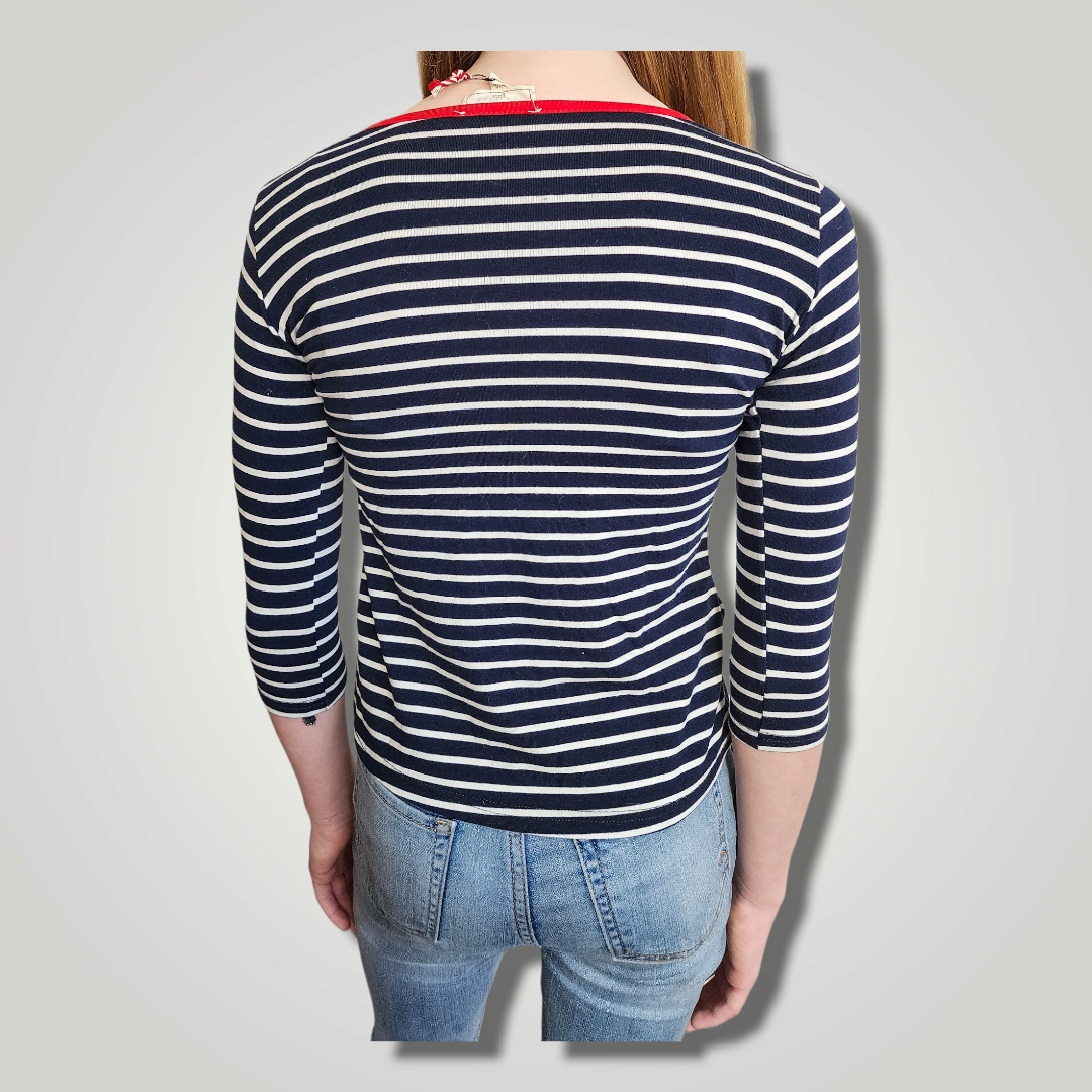 Sammie Jo Nautical Navy Blue Striped 3/4 Sleeve T-Shirt