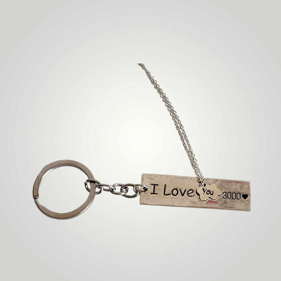 I Love You 3000 Silver Keychain Necklace Set