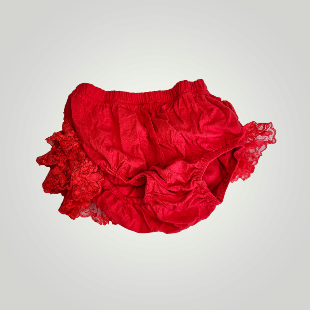 Granny's Goods Red Ruffle Lace Baby Bloomers, Size 2T