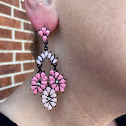 GlamGemz Floral Pendant Fashion Dangle Earrings, Pink